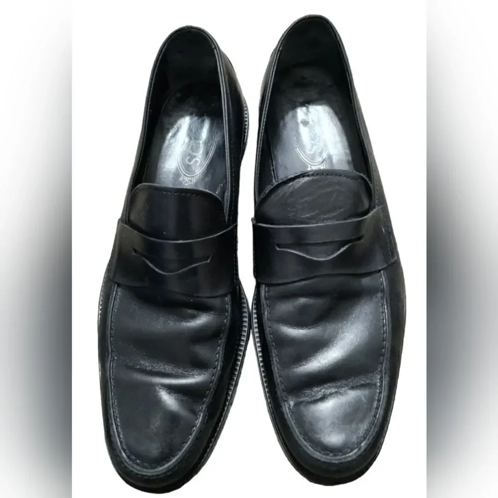 Tod's Men's Black Leather Penny Loafers size 10
